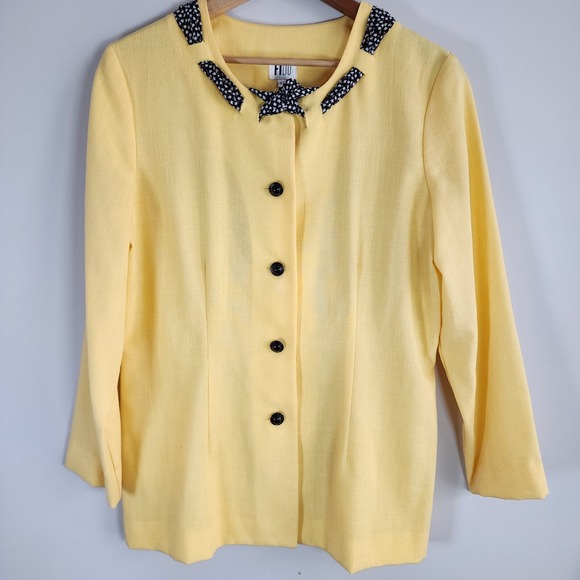 VTG FT LTD Blouse Womens 12 Grannycore Yellow Black Bow 1970s Retro Shirt Top - Picture 8 of 15